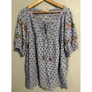 Wayward Fancies eShakti Tunic Top Womens Large Floral Embroidered Boho Peasant